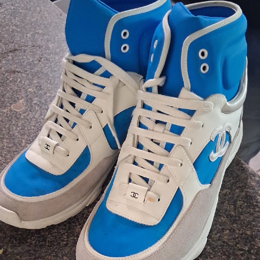 Chanel Blue and White High-Top Sneakers - Picture 1 of 1